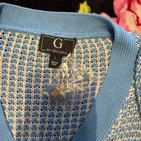 G by Giuliana Blue Plaid Cardigan with Bee Accents - Picture 4 of 6